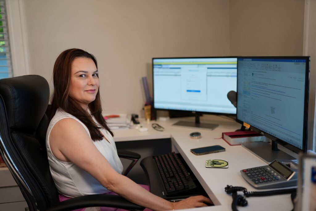 a girl working